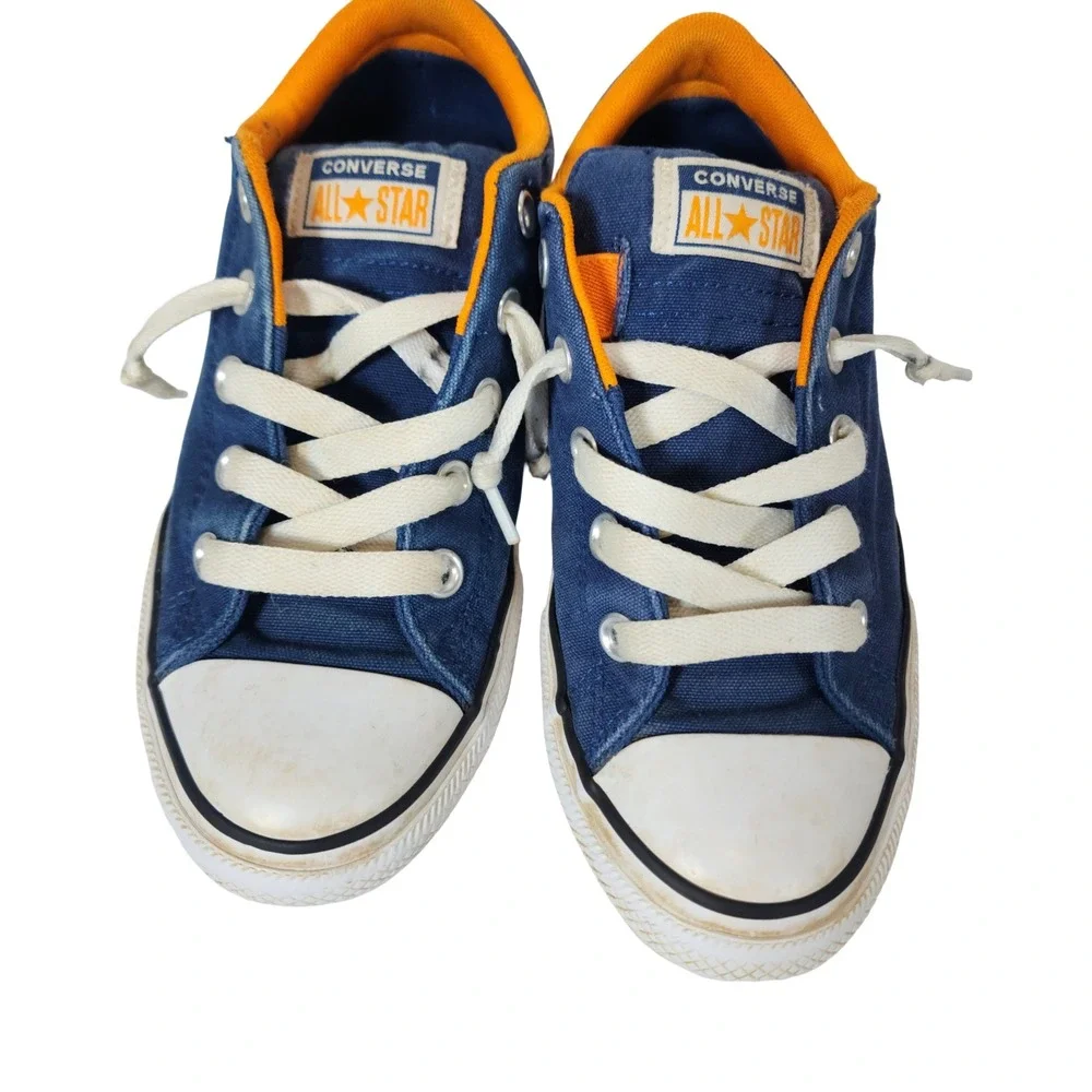Converse All Star Kids Blue Orange Canvas Low Top Sneakers 665115F Size 3